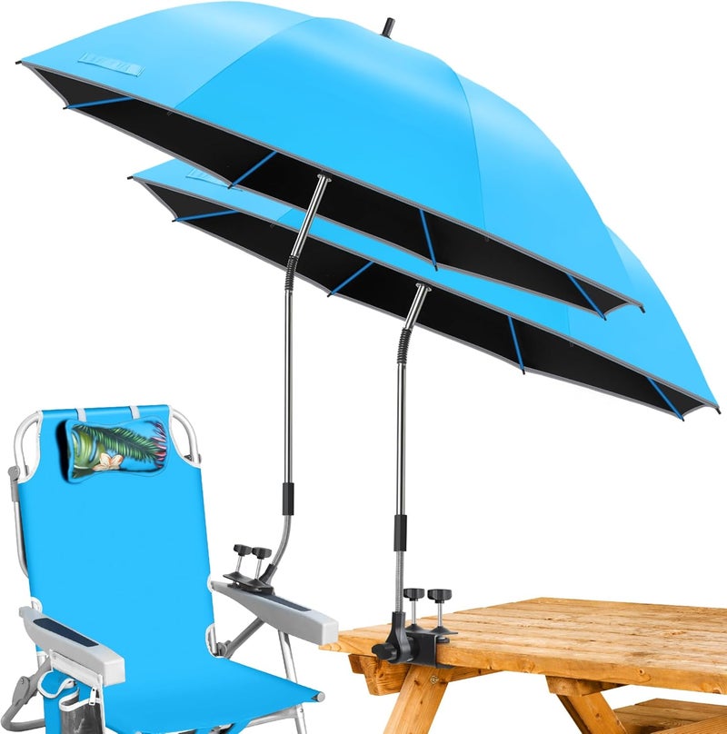 QTREE intelligence Beach Umbrella, 2PACK 48.7inch Chair Umbrella with Clamp adjustable 360°, UV Protection Large Camping Chair Umbrellas for Camping chair, Glof Cart,Table(Chair,Table not include) - Image 1